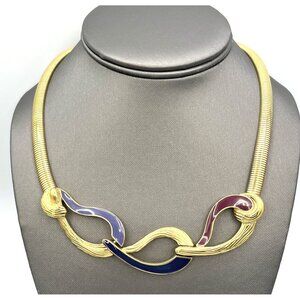 Vintage TRIFARI Necklace Blue Enamel Omega Chain Gold Tone 17"